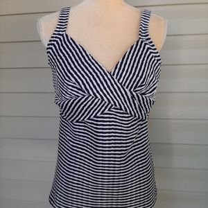 LANDS' END underwire tankini top Navy white Sz 14